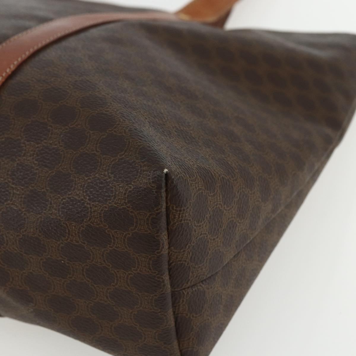 CELINE Macadam Canvas Tote Bag PVC Leather Brown Gold Auth ka452