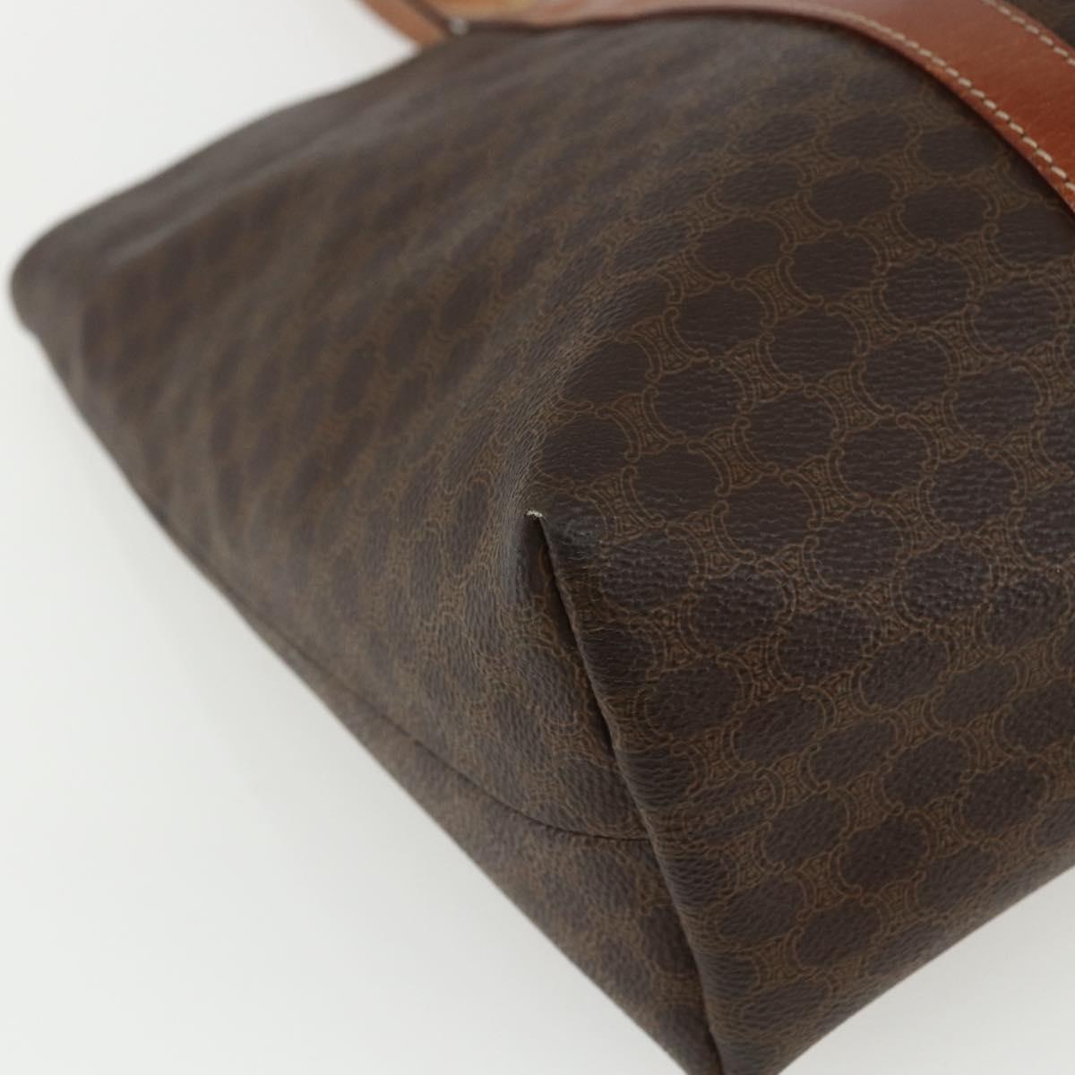 CELINE Macadam Canvas Tote Bag PVC Leather Brown Gold Auth ka452