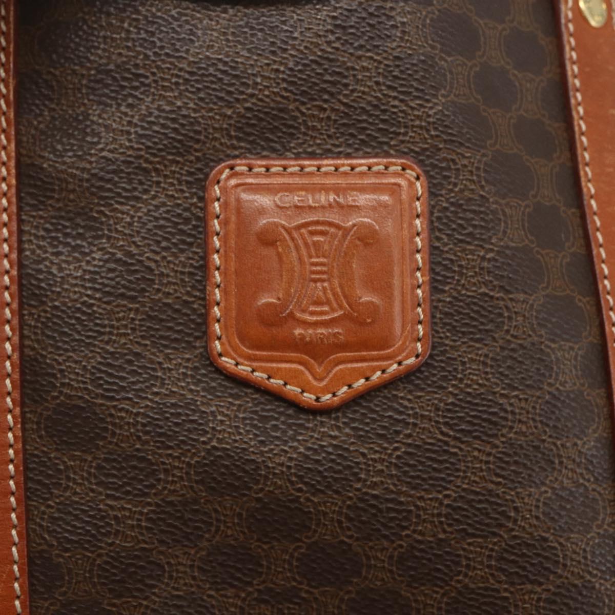 CELINE Macadam Canvas Tote Bag PVC Leather Brown Gold Auth ka452
