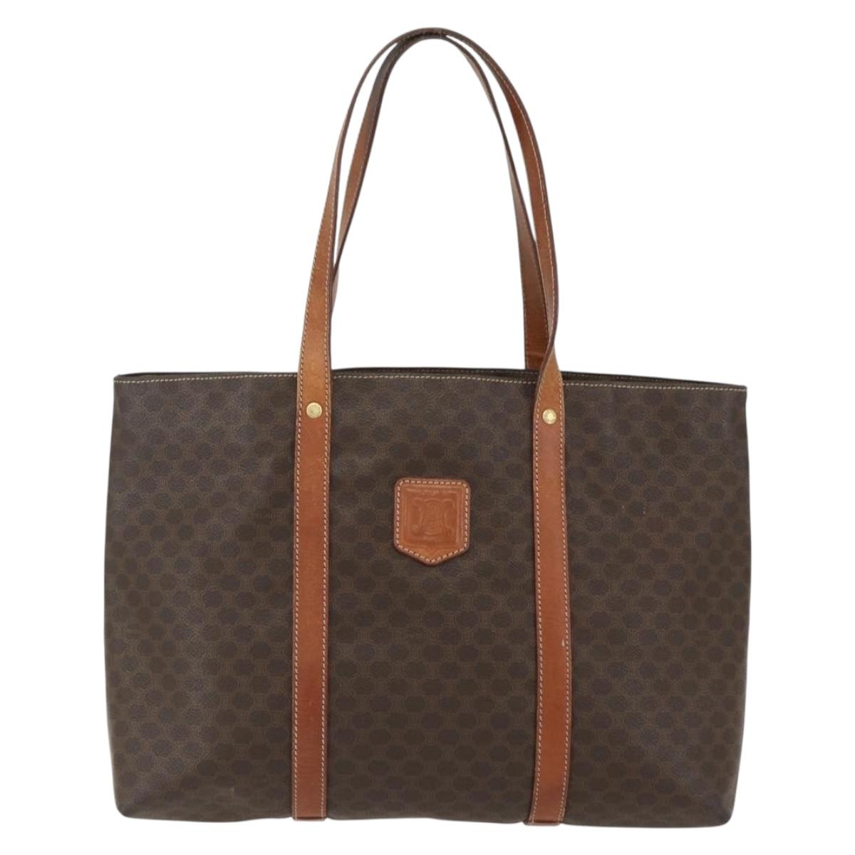 CELINE Macadam Canvas Tote Bag PVC Leather Brown Gold Auth ka452