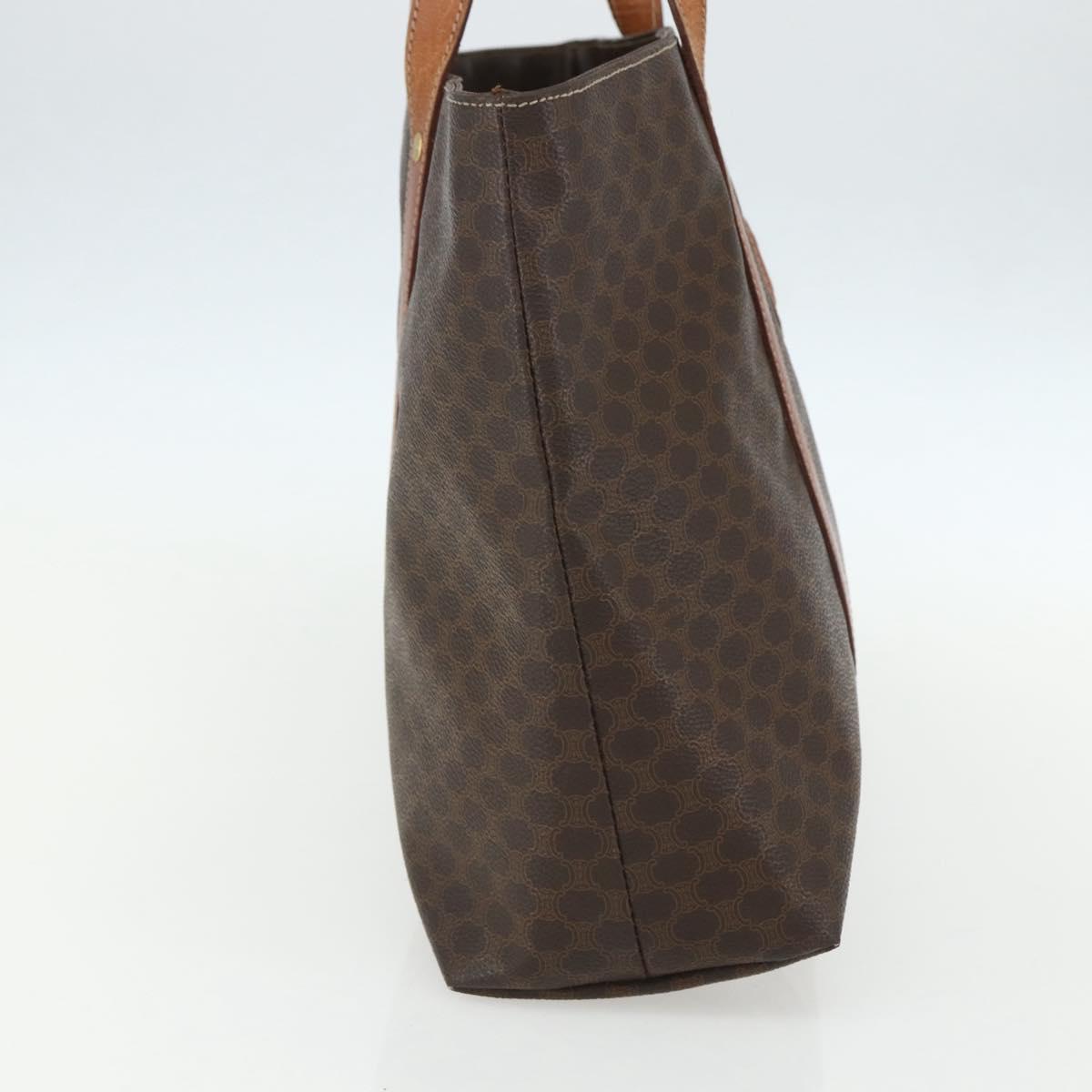 CELINE Macadam Canvas Tote Bag PVC Leather Brown Gold Auth ka452