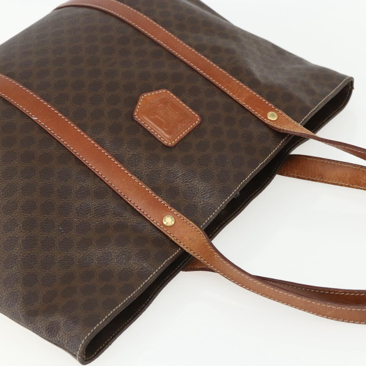 CELINE Macadam Canvas Tote Bag PVC Leather Brown Gold Auth ka452