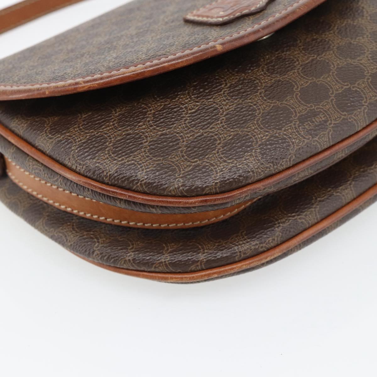 CELINE Macadam Canvas Shoulder Bag PVC Leather Brown Gold Auth ka4520