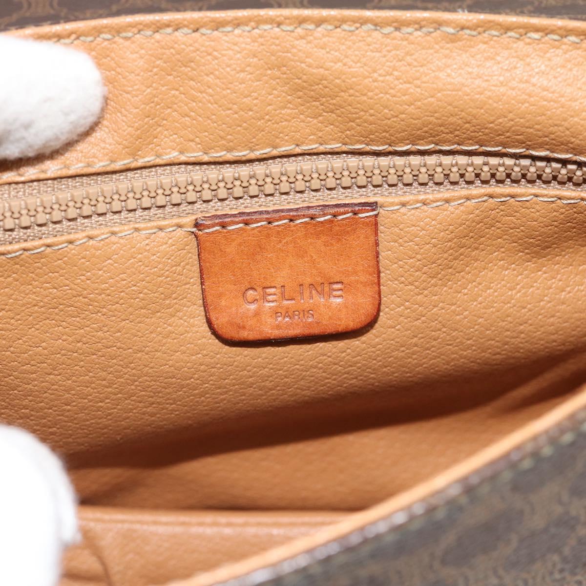 CELINE Macadam Canvas Shoulder Bag PVC Leather Brown Gold Auth ka4520