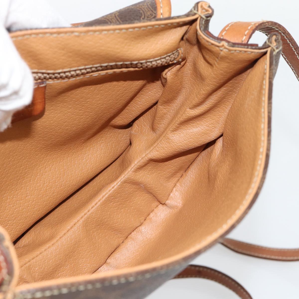 CELINE Macadam Canvas Shoulder Bag PVC Leather Brown Gold Auth ka4520