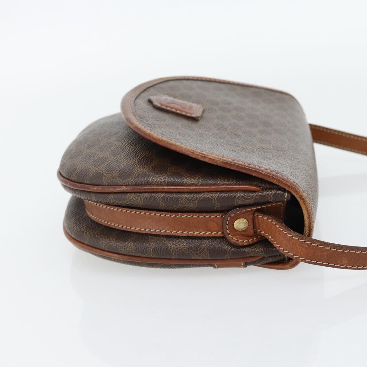 CELINE Macadam Canvas Shoulder Bag PVC Leather Brown Gold Auth ka4520