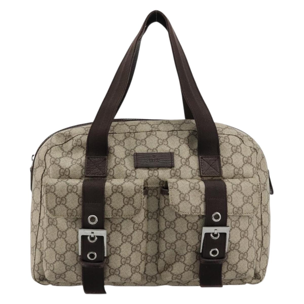 GUCCI GG Supreme Hand Bag PVC Beige Silver 140959 Auth ka4521
