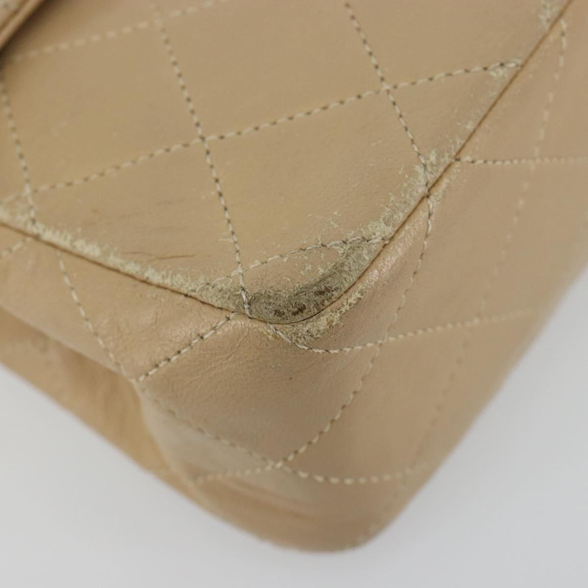 CHANEL Mini Matelasse Chain Shoulder Bag Lamb Skin Beige Gold CC Auth ka4523A