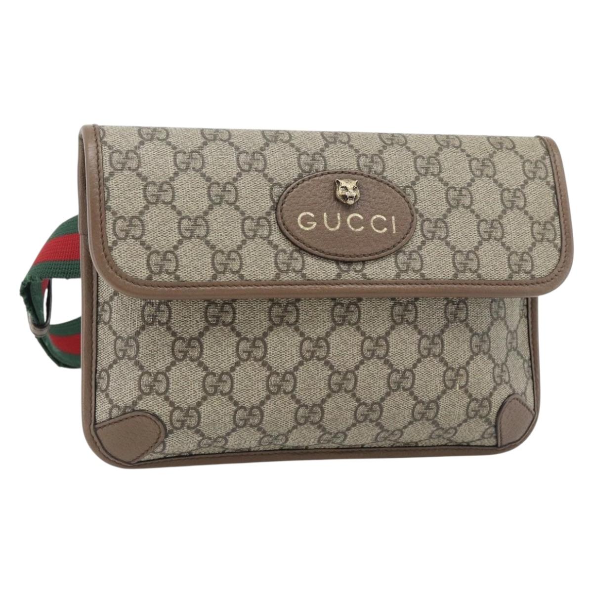 GUCCI GG Supreme Web Sherry Line Waist bag Beige Gold 493930 Auth ka4525