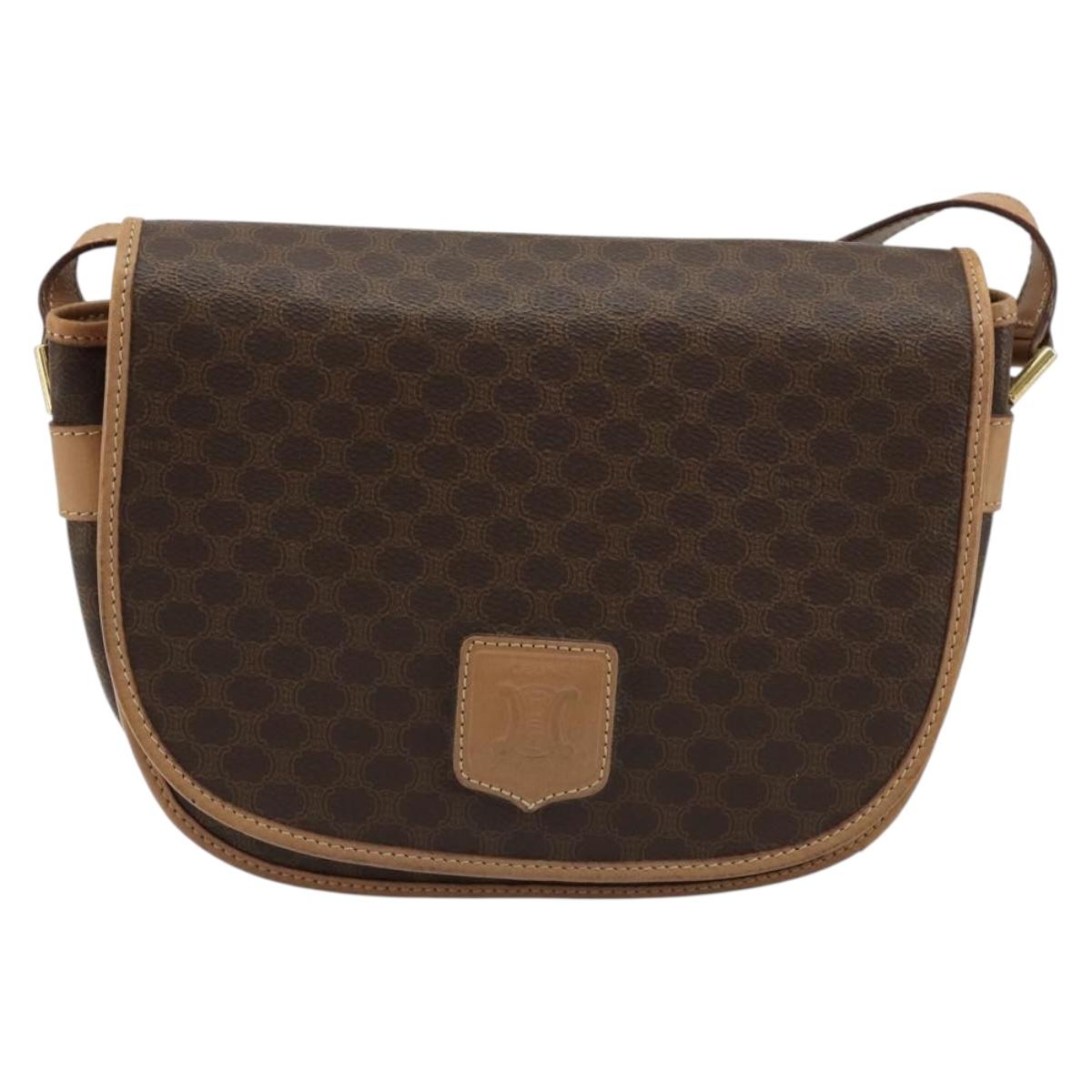 CELINE Macadam Canvas Shoulder Bag PVC Leather Brown Gold Auth ka4537