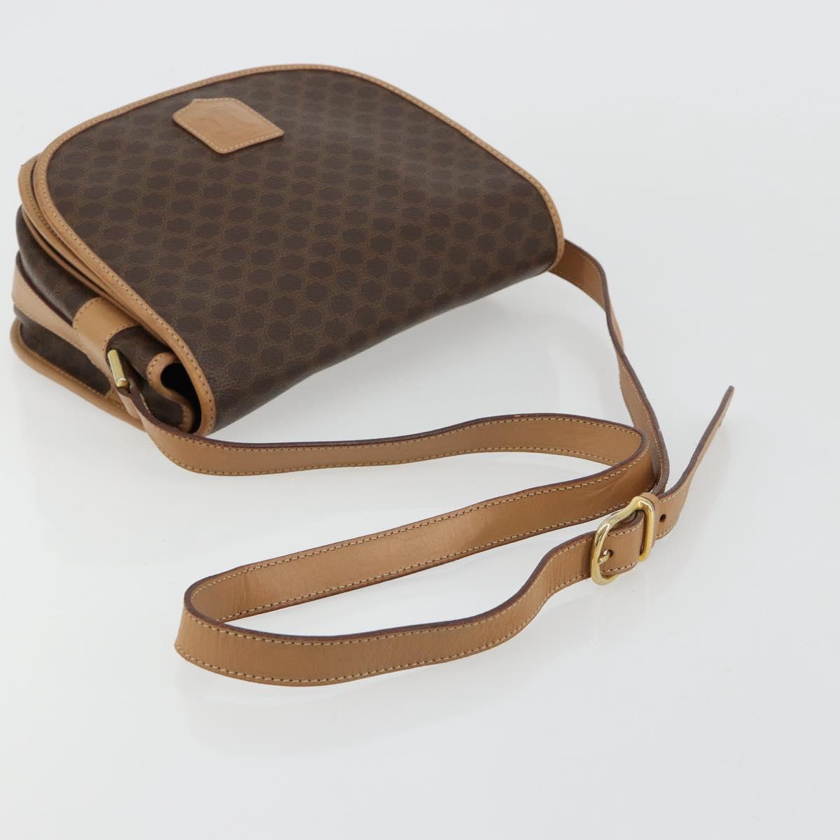 CELINE Macadam Canvas Shoulder Bag PVC Leather Brown Gold Auth ka4537