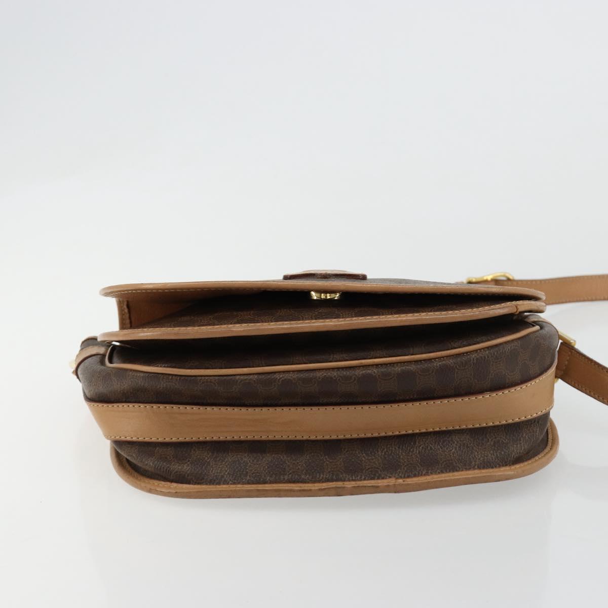 CELINE Macadam Canvas Shoulder Bag PVC Leather Brown Gold Auth ka4537