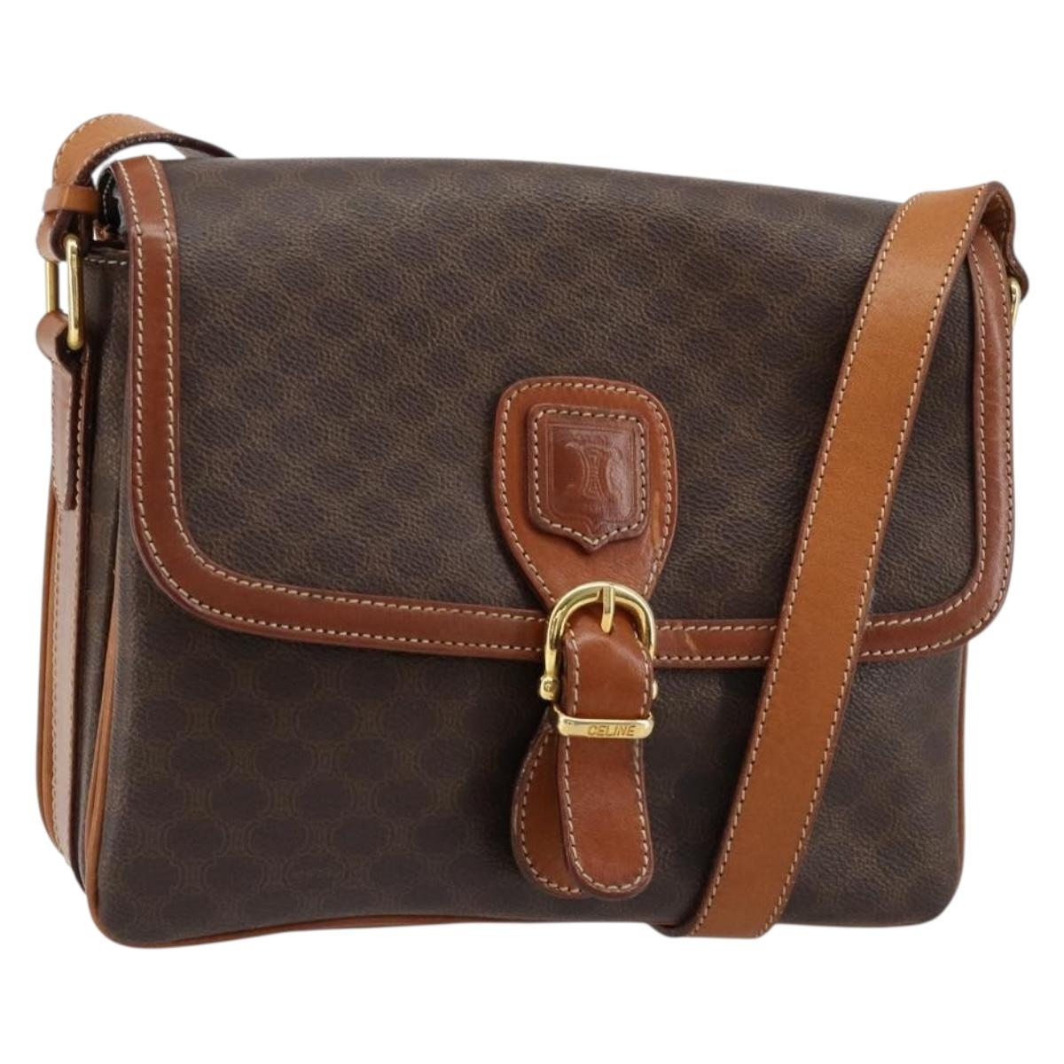 CELINE Macadam Canvas Shoulder Bag PVC Leather Brown Gold Auth ka4540A