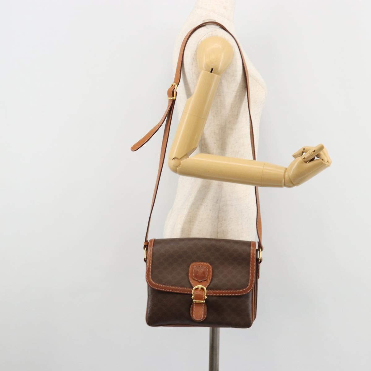 CELINE Macadam Canvas Shoulder Bag PVC Leather Brown Gold Auth ka4540A