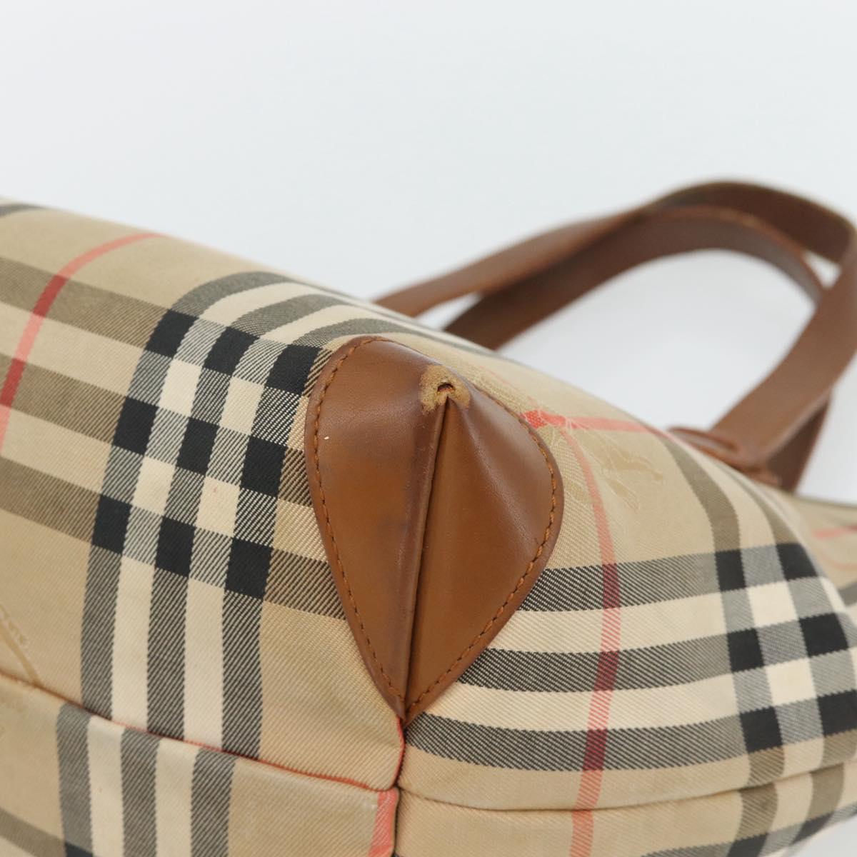 Burberrys Nova Check Hand Bag Canvas Beige Gold Auth ka4541