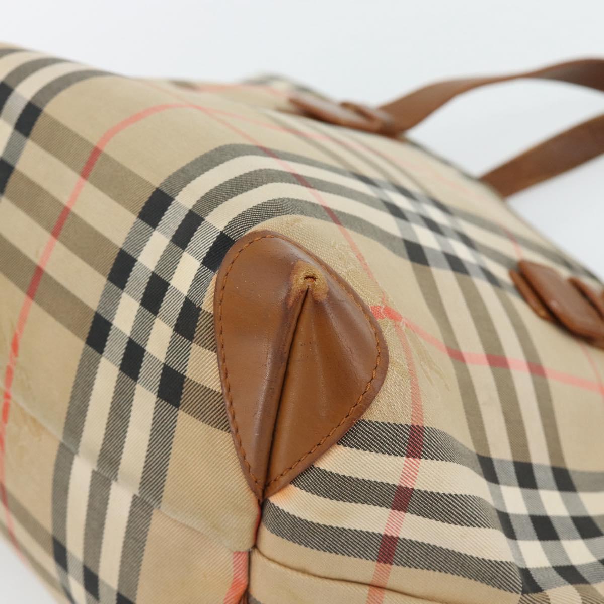 Burberrys Nova Check Hand Bag Canvas Beige Gold Auth ka4541