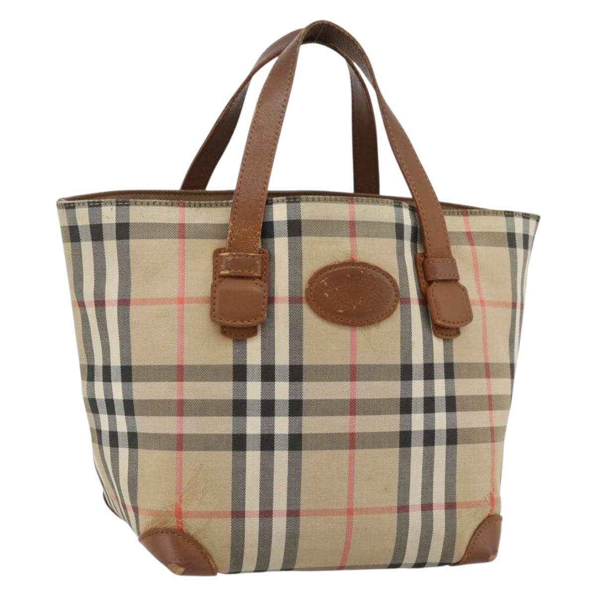 Burberrys Nova Check Hand Bag Canvas Beige Gold Auth ka4541