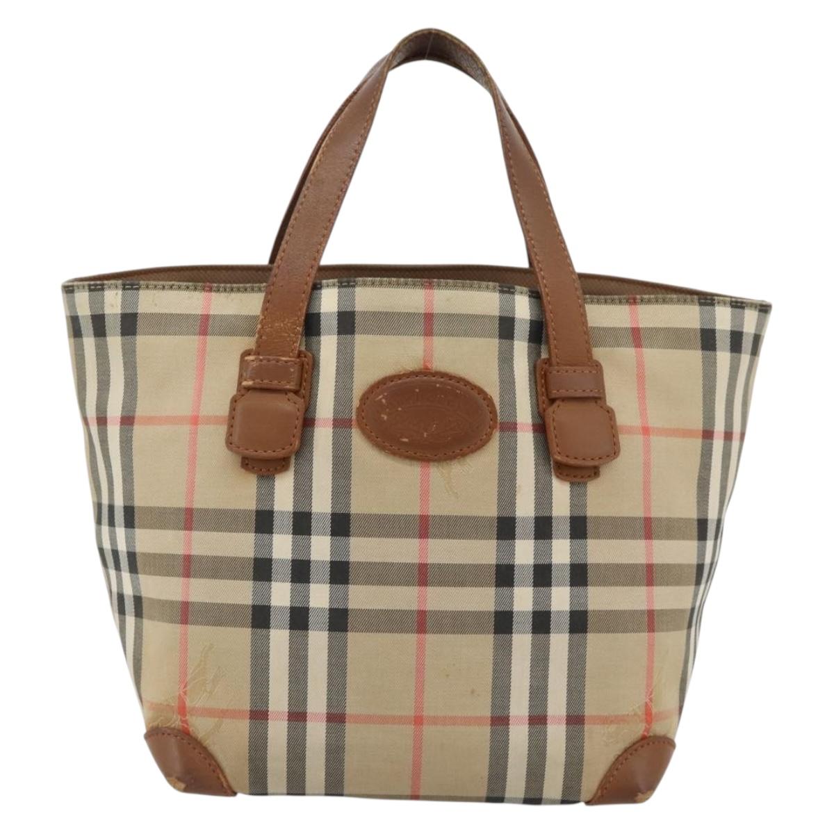 Burberrys Nova Check Hand Bag Canvas Beige Gold Auth ka4541