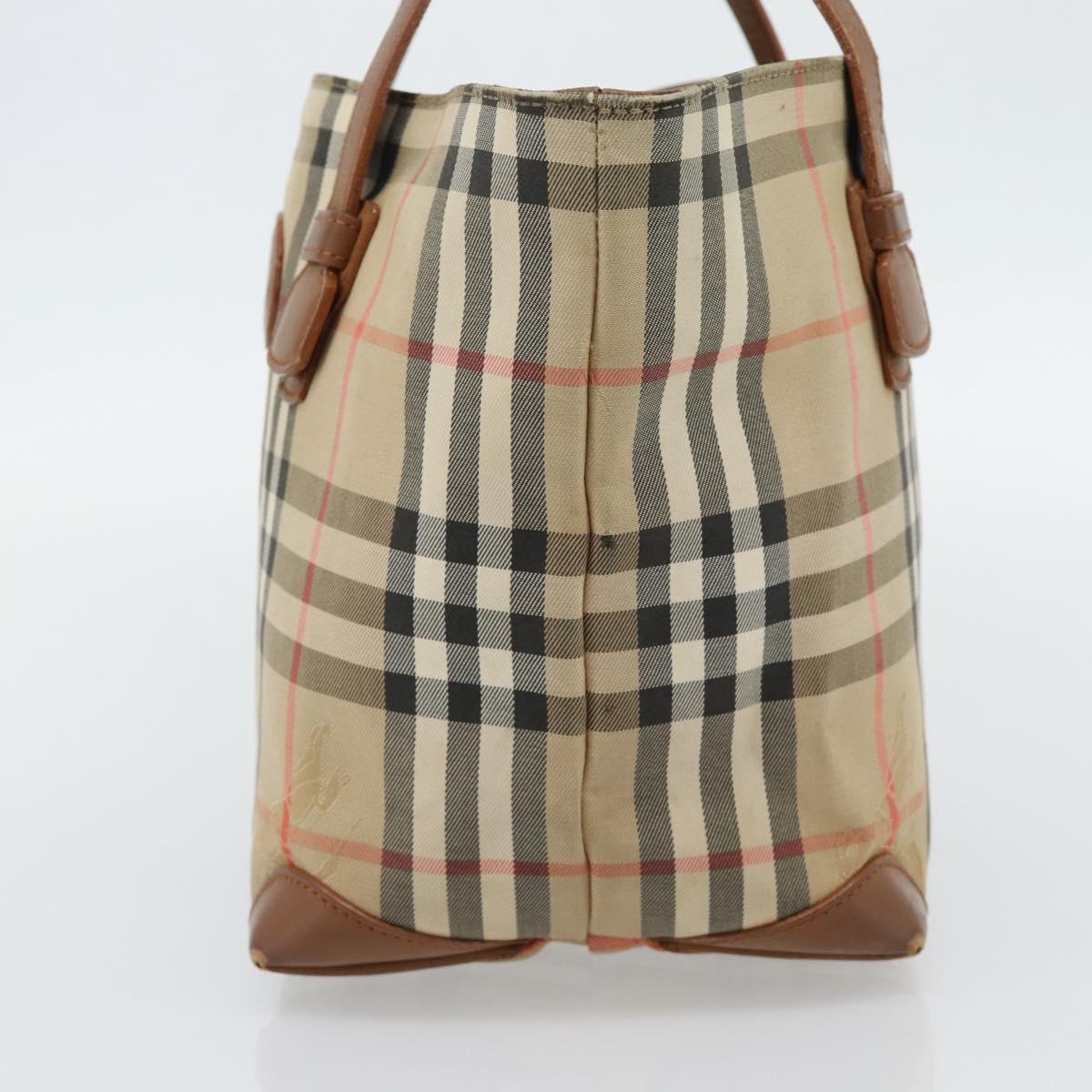 Burberrys Nova Check Hand Bag Canvas Beige Gold Auth ka4541