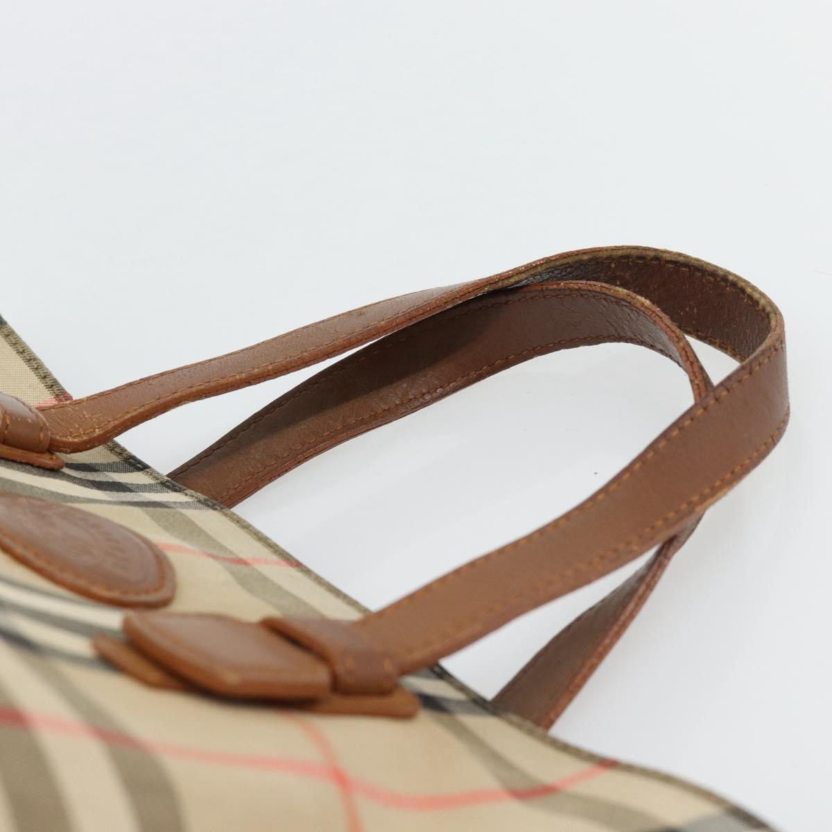 Burberrys Nova Check Hand Bag Canvas Beige Gold Auth ka4541