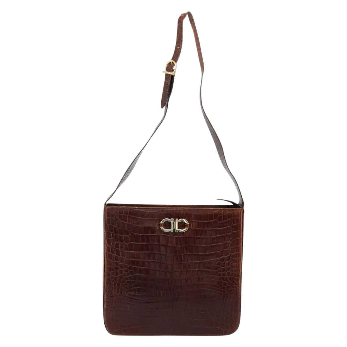 Salvatore Ferragamo Shoulder Bag Leather Brown Gold Auth ka4542
