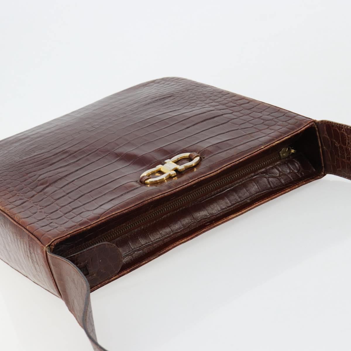 Salvatore Ferragamo Shoulder Bag Leather Brown Gold Auth ka4542