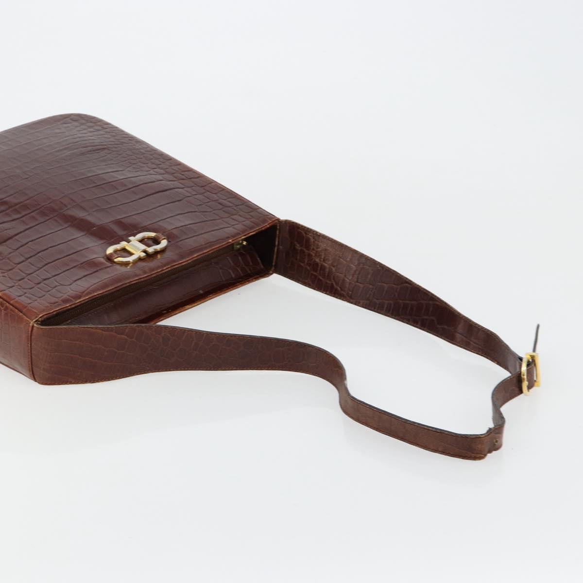 Salvatore Ferragamo Shoulder Bag Leather Brown Gold Auth ka4542