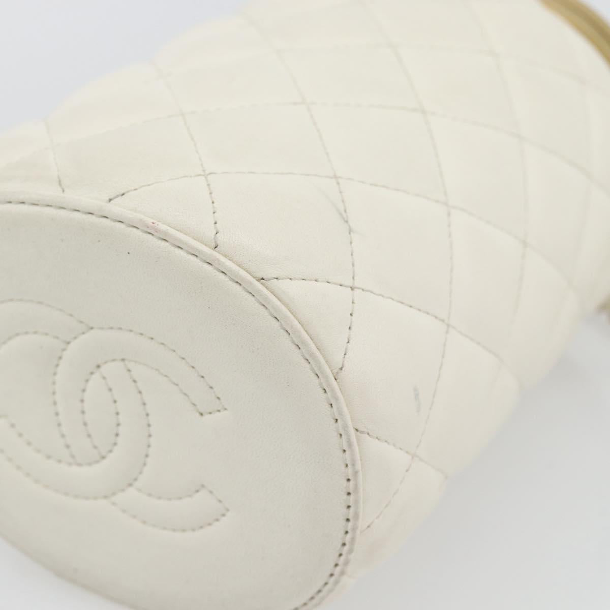 CHANEL Chain Shoulder Bag Lamb Skin White Gold CC Auth ka4545M
