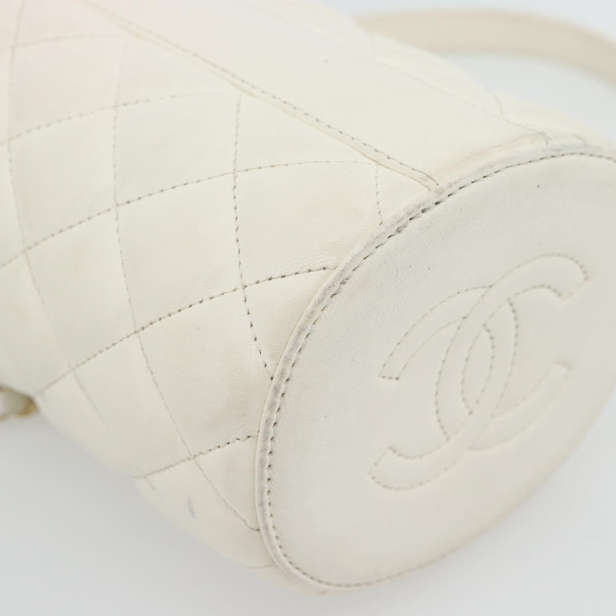 CHANEL Chain Shoulder Bag Lamb Skin White Gold CC Auth ka4545M