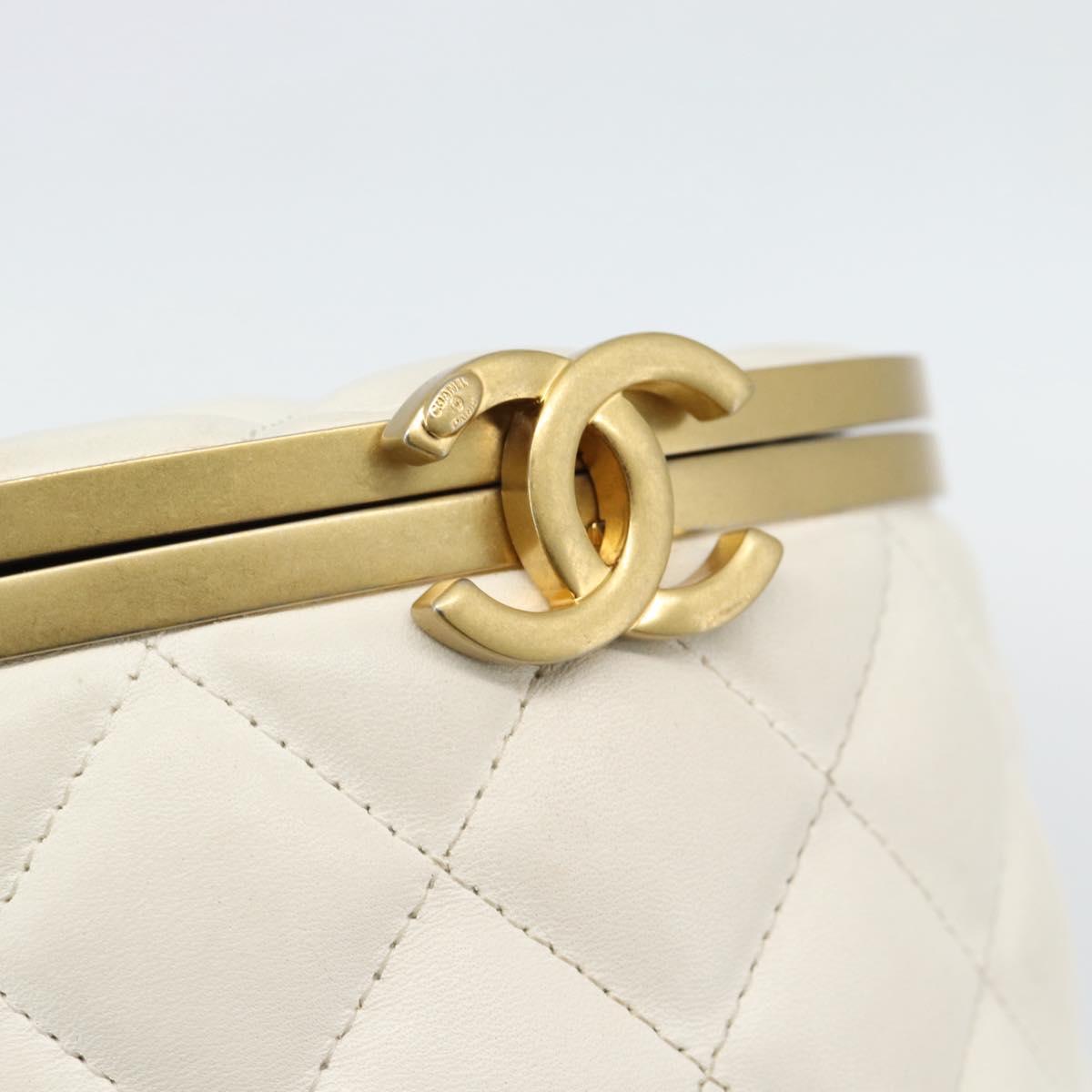 CHANEL Chain Shoulder Bag Lamb Skin White Gold CC Auth ka4545M