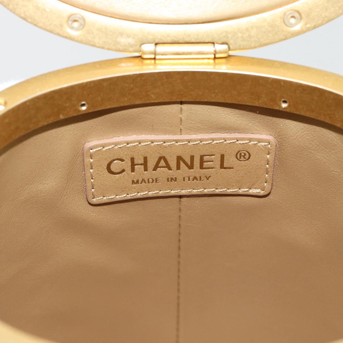 CHANEL Chain Shoulder Bag Lamb Skin White Gold CC Auth ka4545M