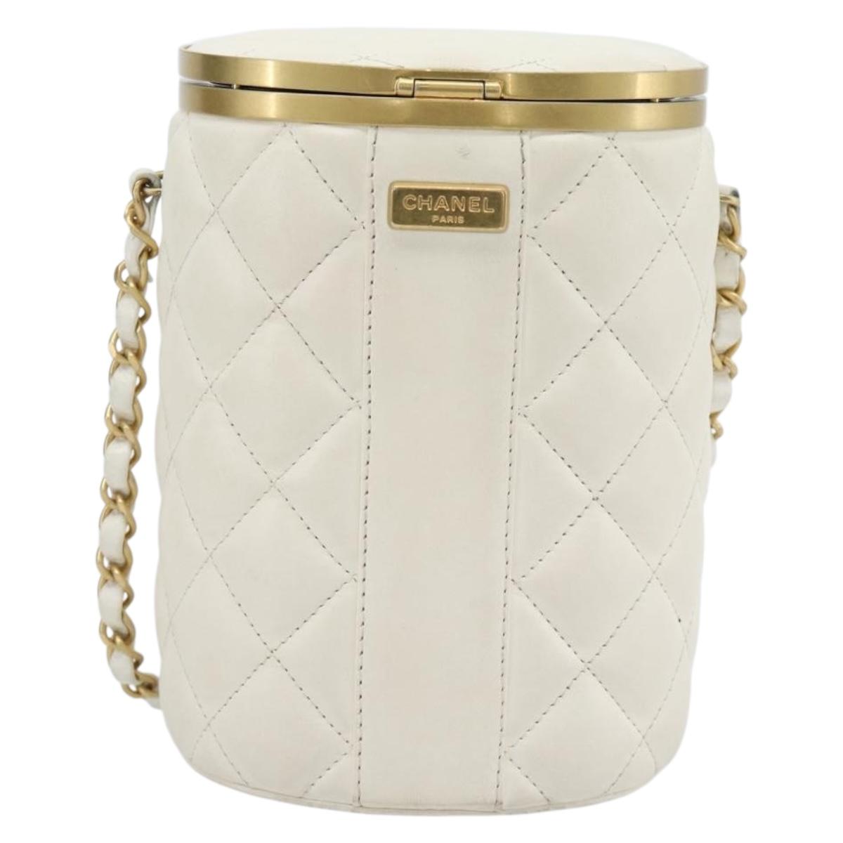 CHANEL Chain Shoulder Bag Lamb Skin White Gold CC Auth ka4545M