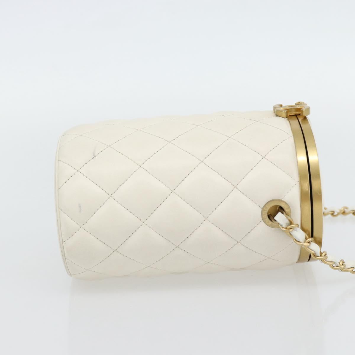 CHANEL Chain Shoulder Bag Lamb Skin White Gold CC Auth ka4545M