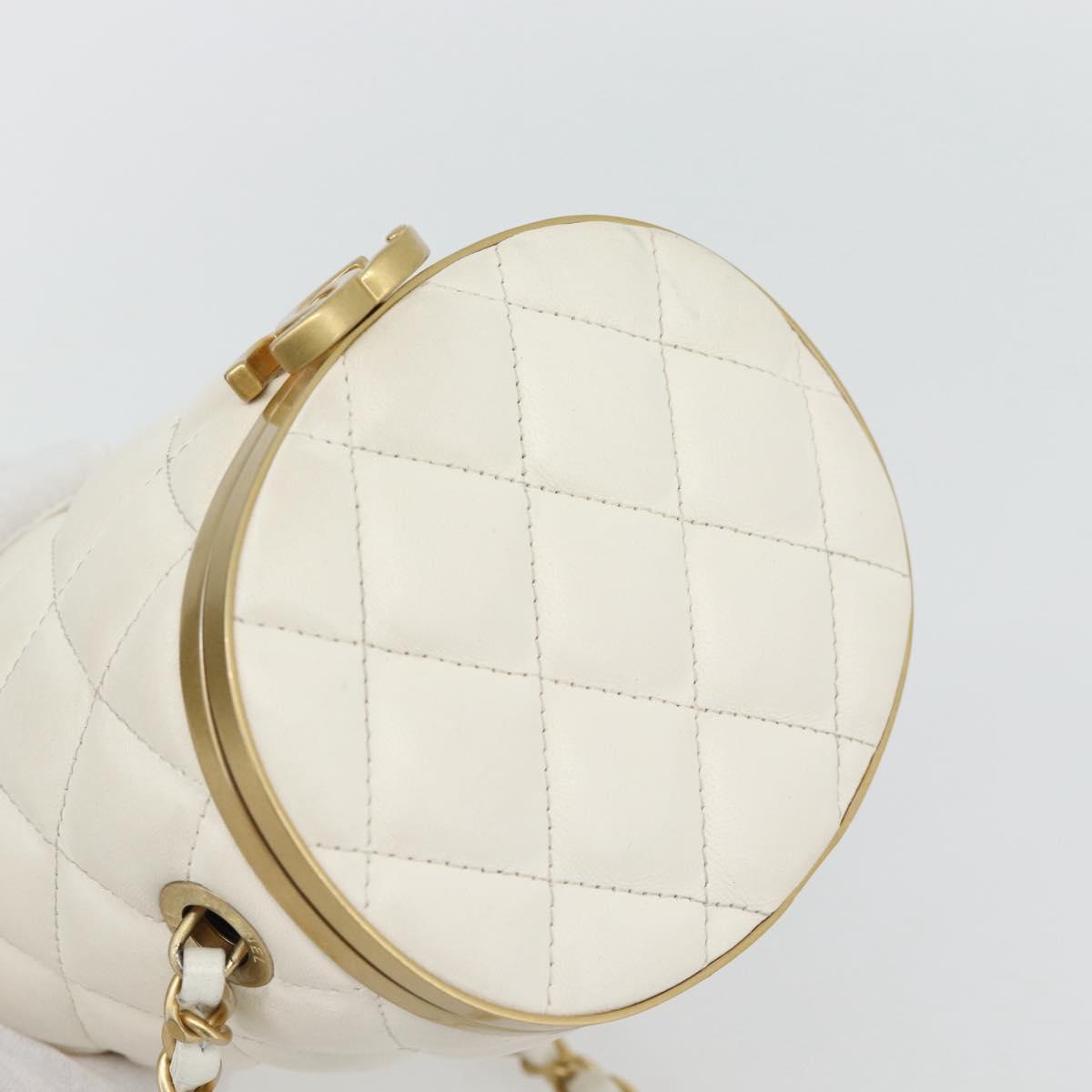 CHANEL Chain Shoulder Bag Lamb Skin White Gold CC Auth ka4545M