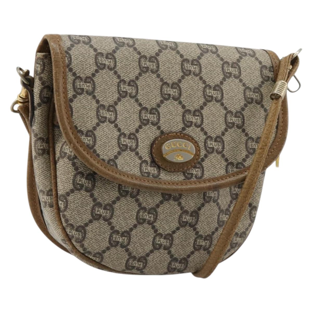 GUCCI GG Plus Supreme Shoulder Bag PVC Beige Gold Auth ka4547