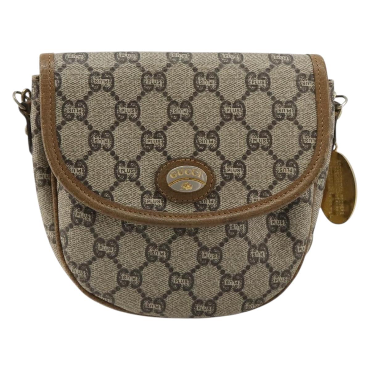 GUCCI GG Plus Supreme Shoulder Bag PVC Beige Gold Auth ka4547