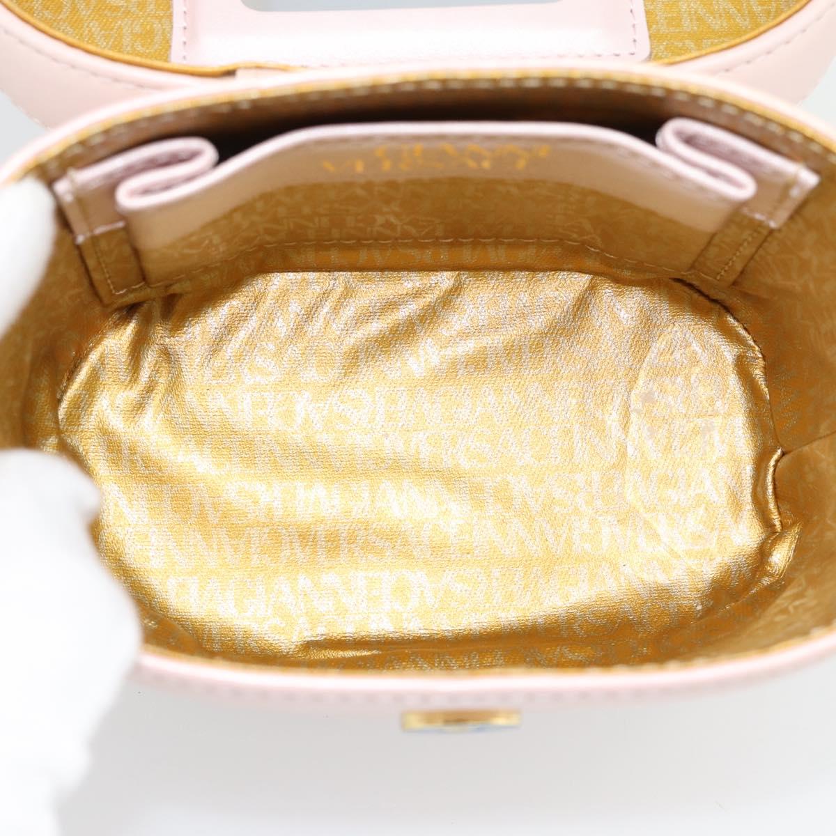 Gianni Versace Vanity Hand Bag Leather 2way Pink Gold Auth ka4553
