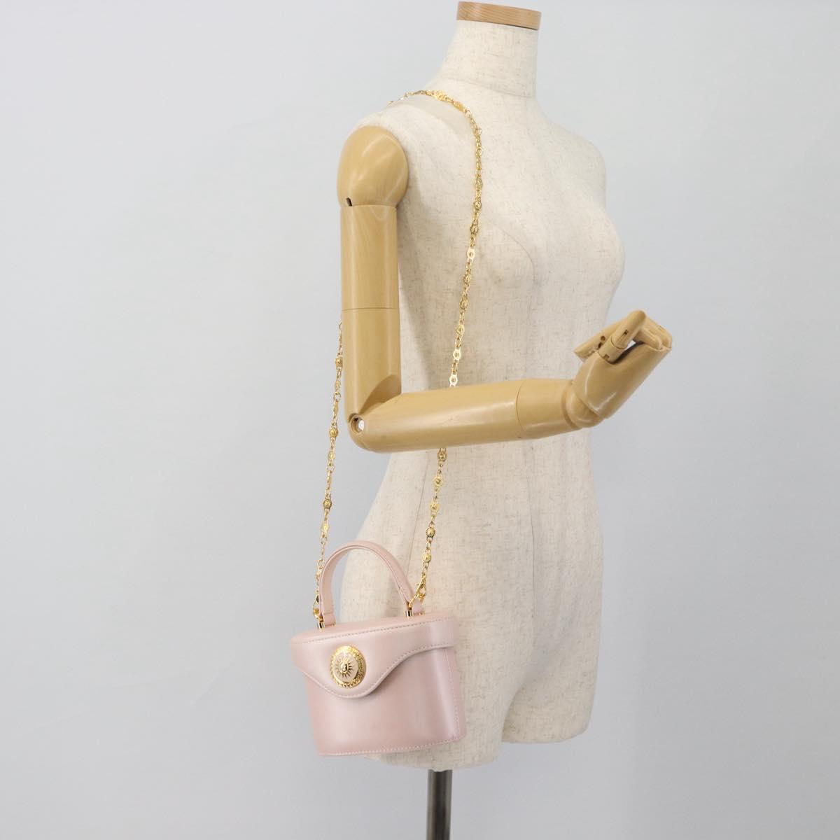 Gianni Versace Vanity Hand Bag Leather 2way Pink Gold Auth ka4553