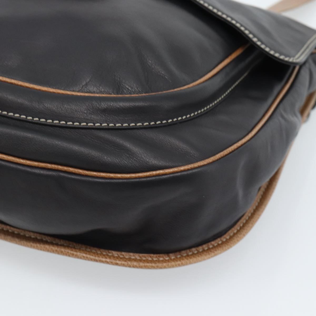 LOEWE Shoulder Bag Leather Black Silver Auth ka4560A