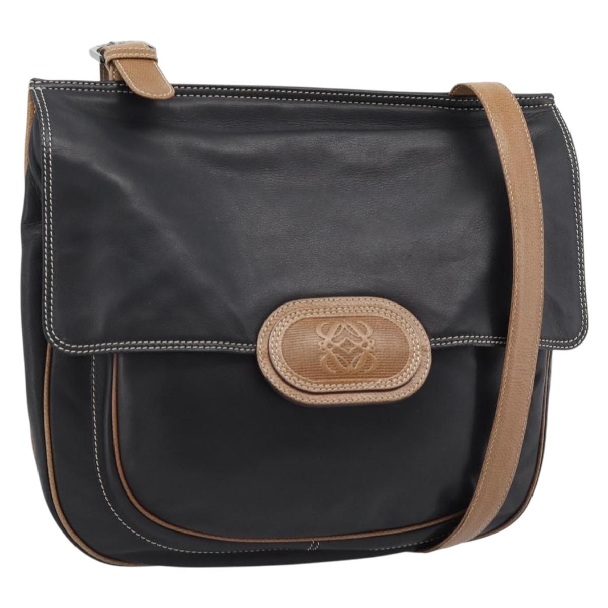 LOEWE Shoulder Bag Leather Black Silver Auth ka4560A
