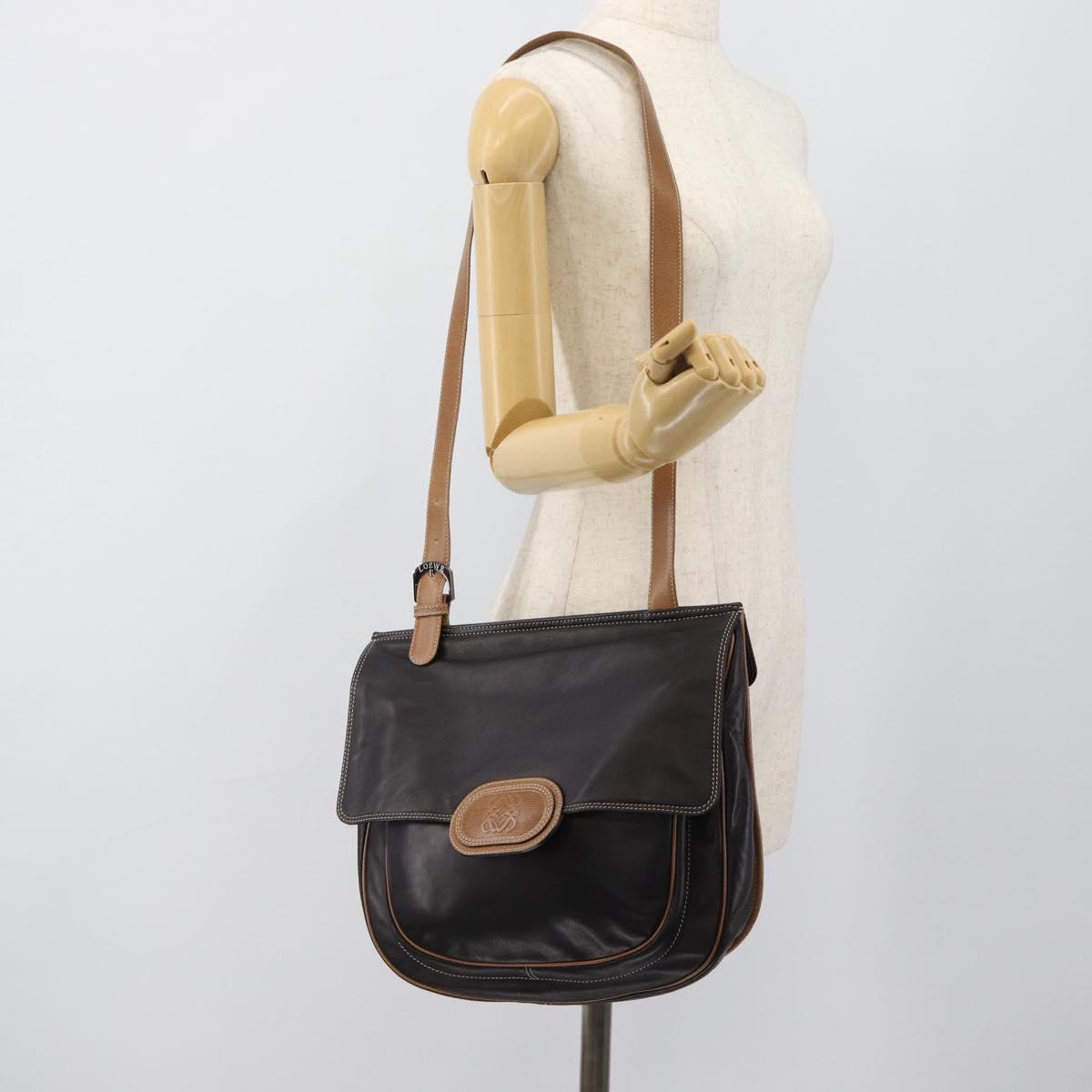 LOEWE Shoulder Bag Leather Black Silver Auth ka4560A