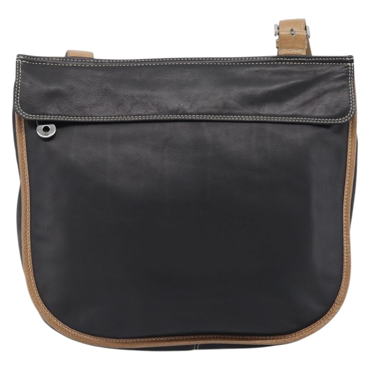 LOEWE Shoulder Bag Leather Black Silver Auth ka4560A