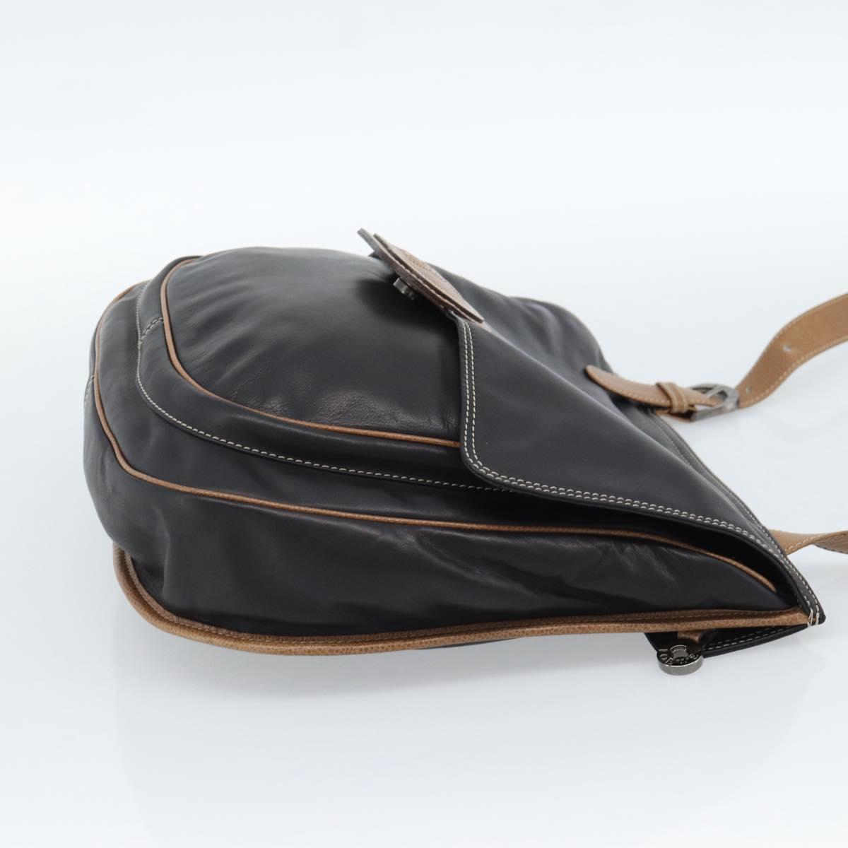 LOEWE Shoulder Bag Leather Black Silver Auth ka4560A