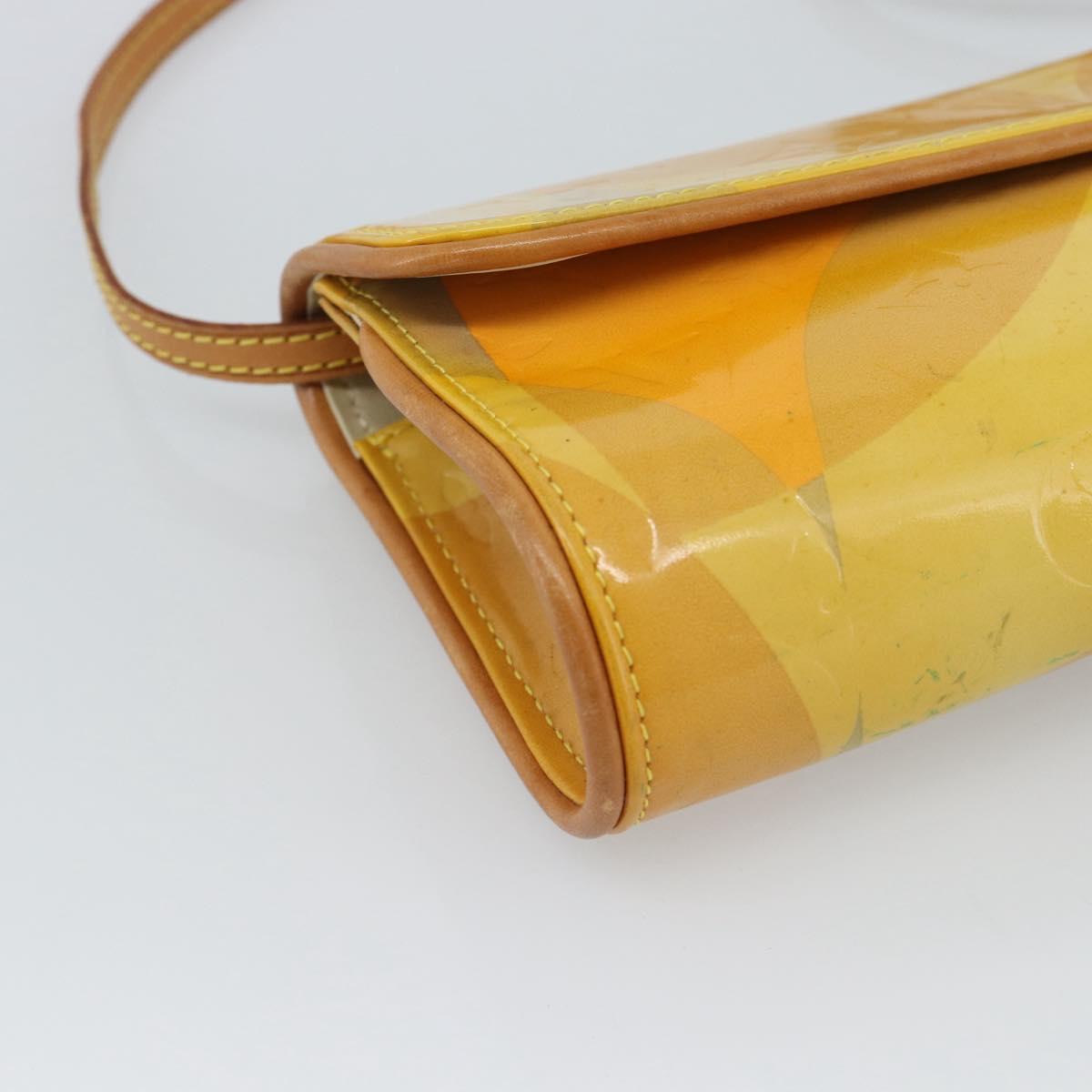 LOUIS VUITTON Monogram Vernis Pochette Fleur Bag Yellow M91118 LV Auth ka4561