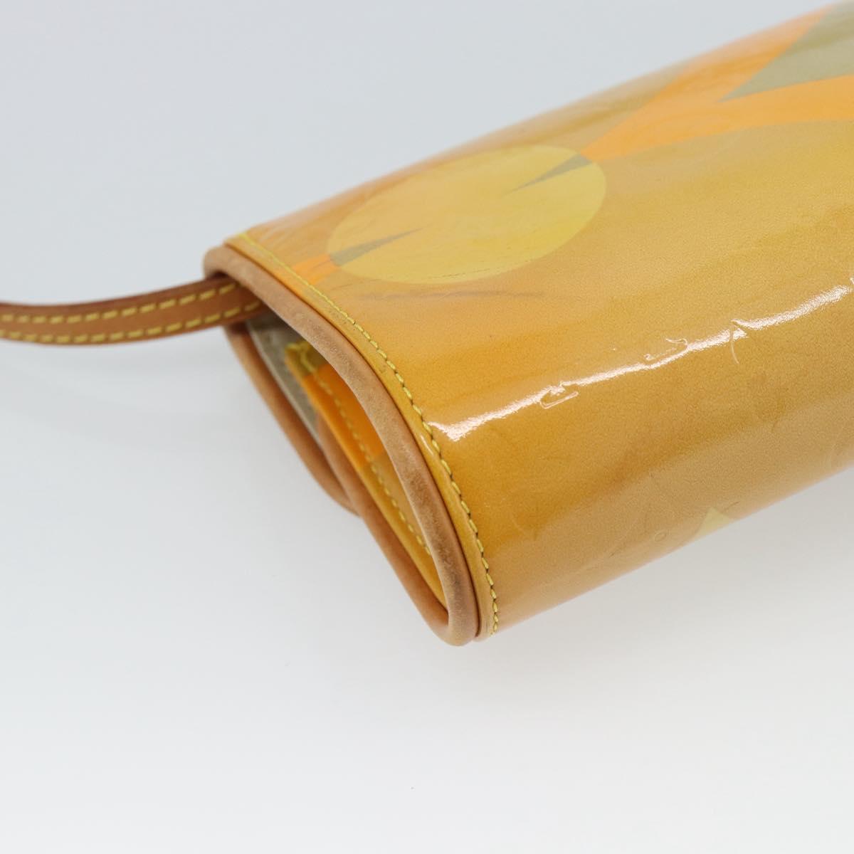 LOUIS VUITTON Monogram Vernis Pochette Fleur Bag Yellow M91118 LV Auth ka4561