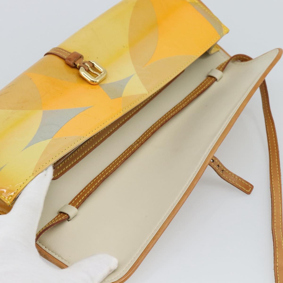LOUIS VUITTON Monogram Vernis Pochette Fleur Bag Yellow M91118 LV Auth ka4561