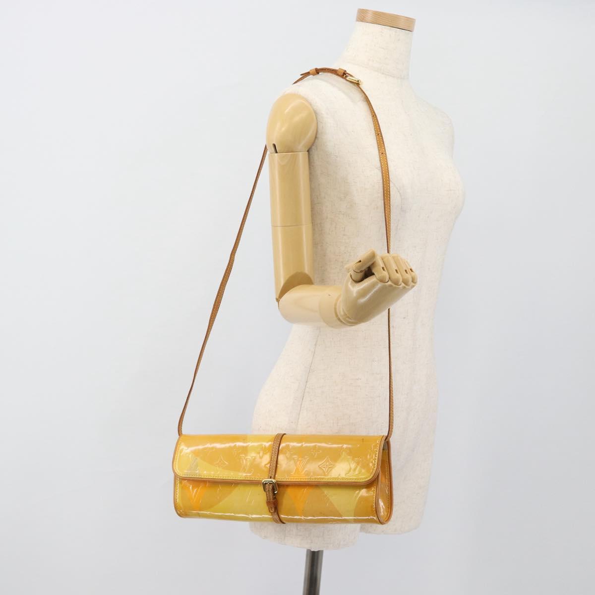 LOUIS VUITTON Monogram Vernis Pochette Fleur Bag Yellow M91118 LV Auth ka4561