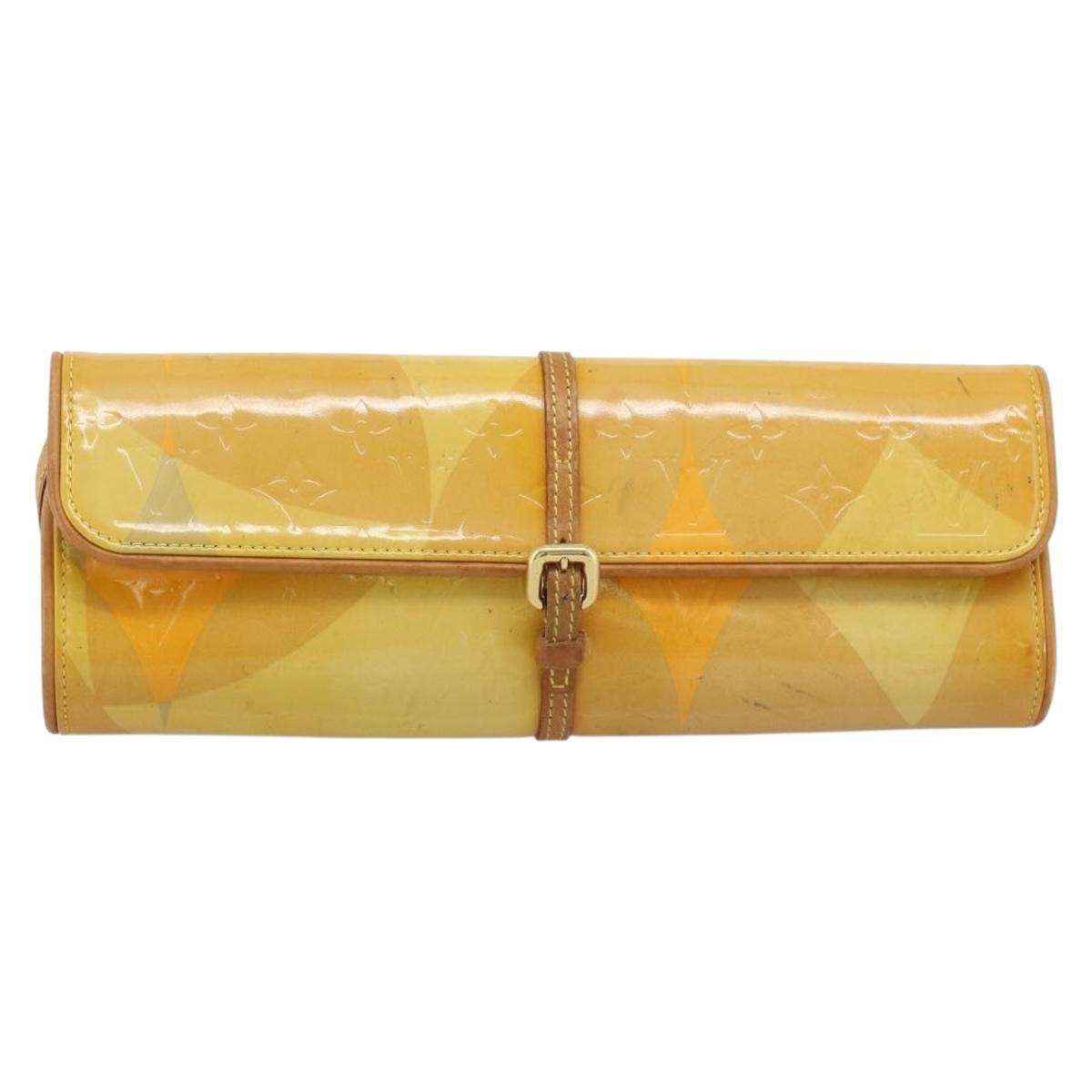 LOUIS VUITTON Monogram Vernis Pochette Fleur Bag Yellow M91118 LV Auth ka4561