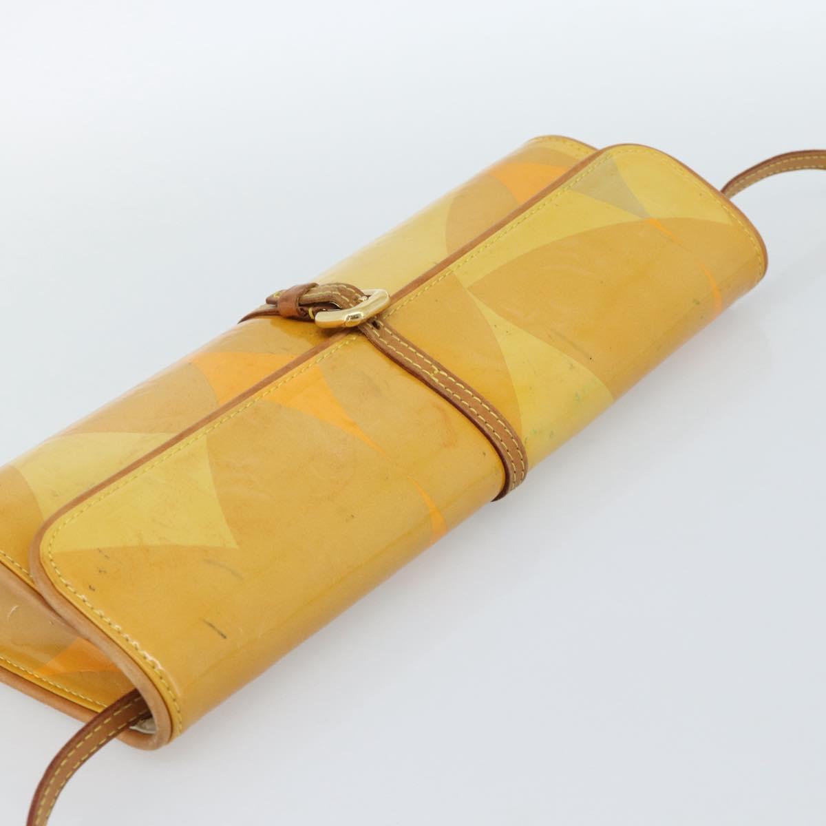 LOUIS VUITTON Monogram Vernis Pochette Fleur Bag Yellow M91118 LV Auth ka4561