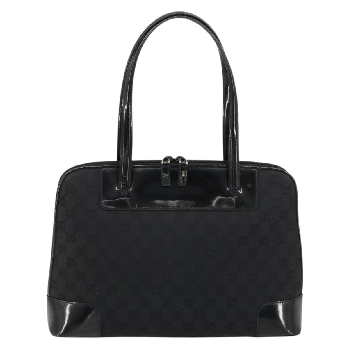 GUCCI GG Canvas Hand Bag Black Gold 002 1122 Auth ka4562